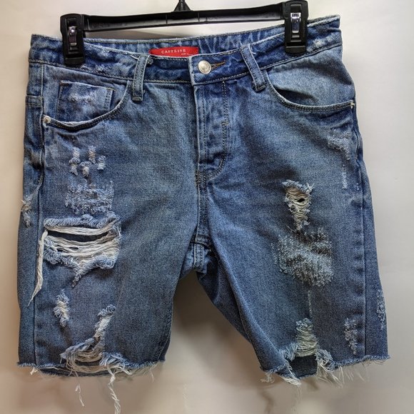 Caffeine Distress Denim Cut Off Shorts 